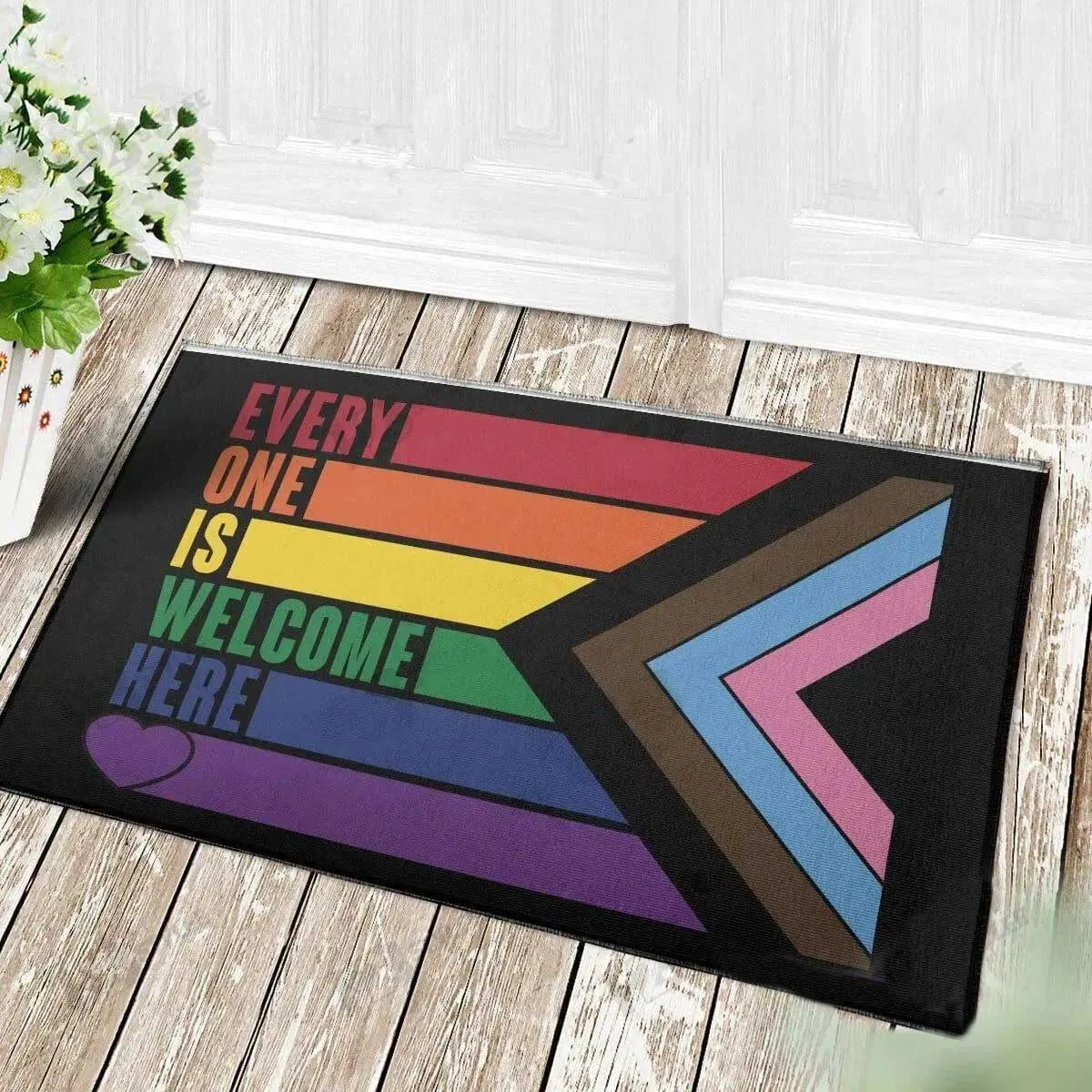 Ally Support Lgbt Doormat, Everyone Is Welcome Here Rainbow Lgbt Pride Doormat, Gift For Gay Lesbian