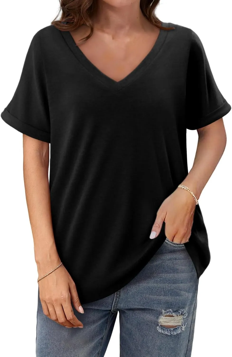 Angerella T Shirt for Women Loose Fit Summer Tops Trendy Causal Short Sleeve Shirts