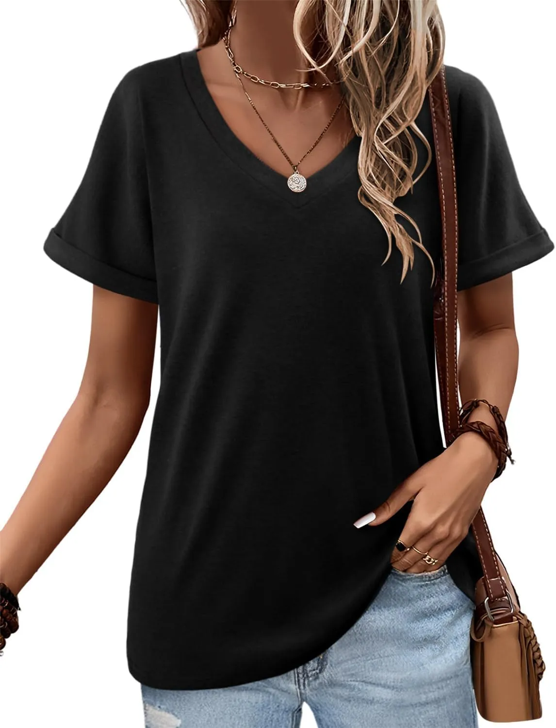 Angerella T Shirt for Women Loose Fit Summer Tops Trendy Causal Short Sleeve Shirts