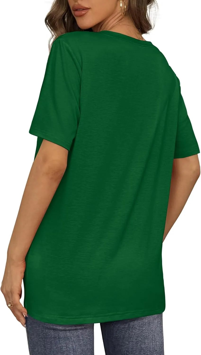 Aokosor Womens V Neck Short Sleeve T Shirts Summer Tops 2025 Casual Loose Tees Trending Now S-4XL