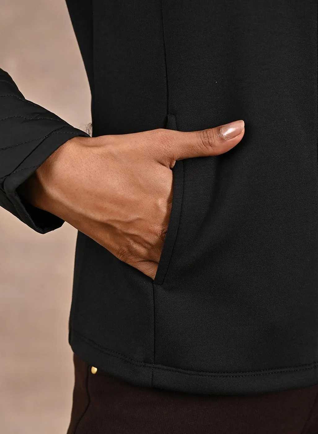 Black Long Sleeve Jacket with Quilting at Front and Sleeves