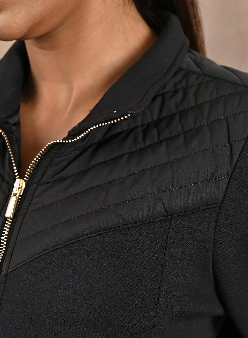 Black Long Sleeve Jacket with Quilting at Front and Sleeves