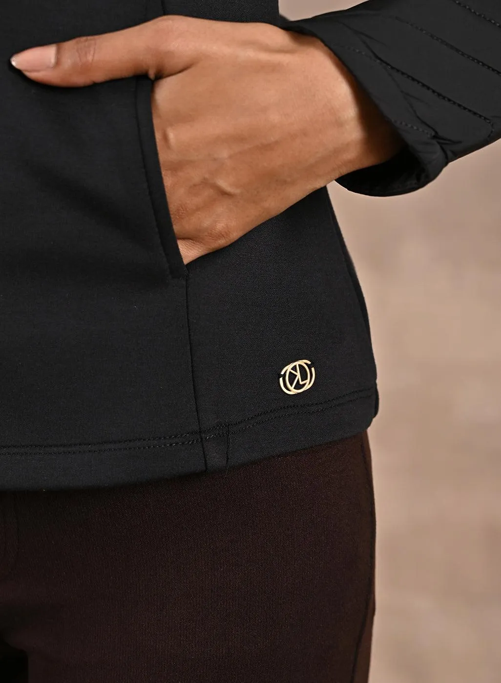 Black Long Sleeve Jacket with Quilting at Front and Sleeves