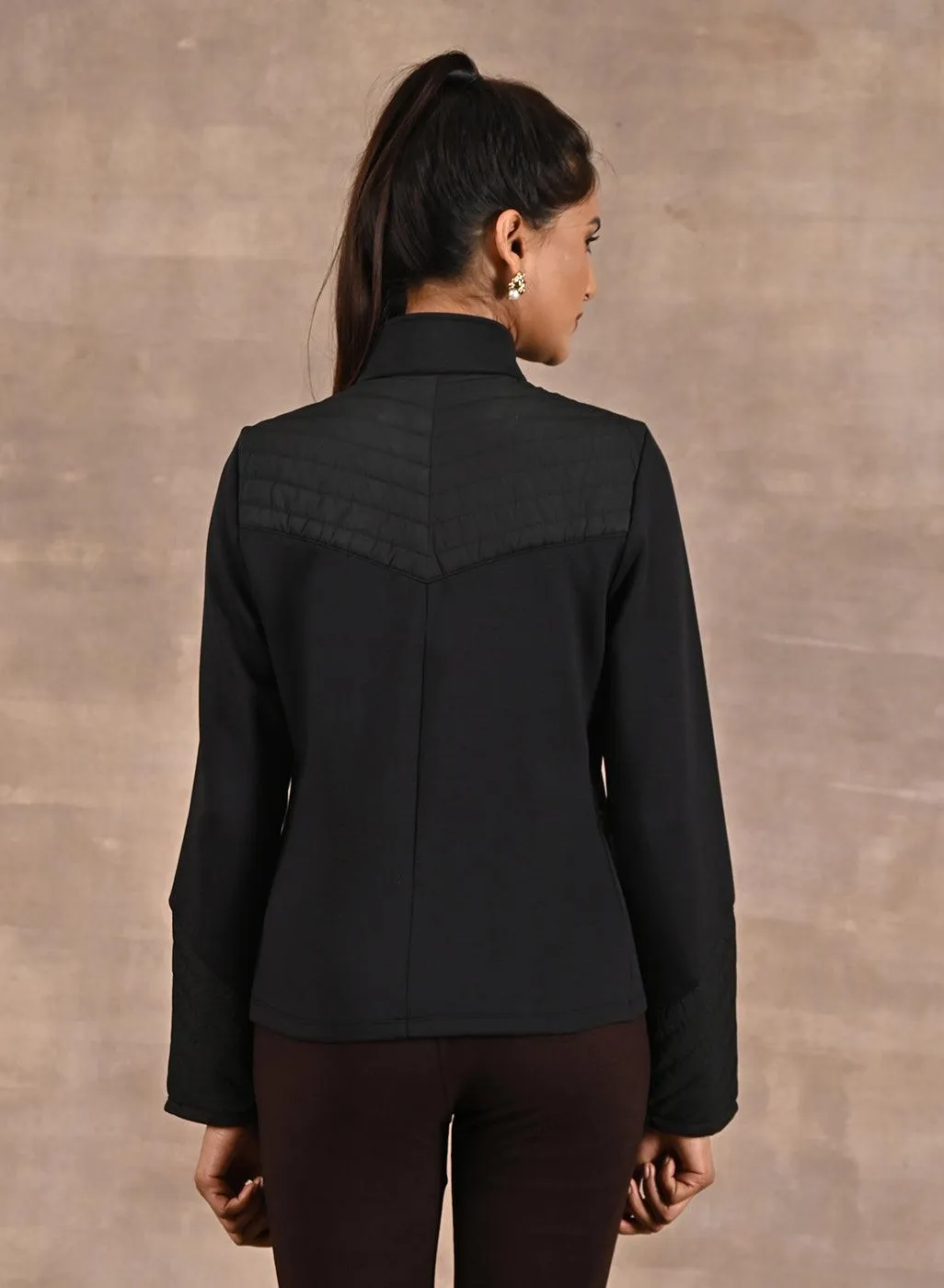 Black Long Sleeve Jacket with Quilting at Front and Sleeves