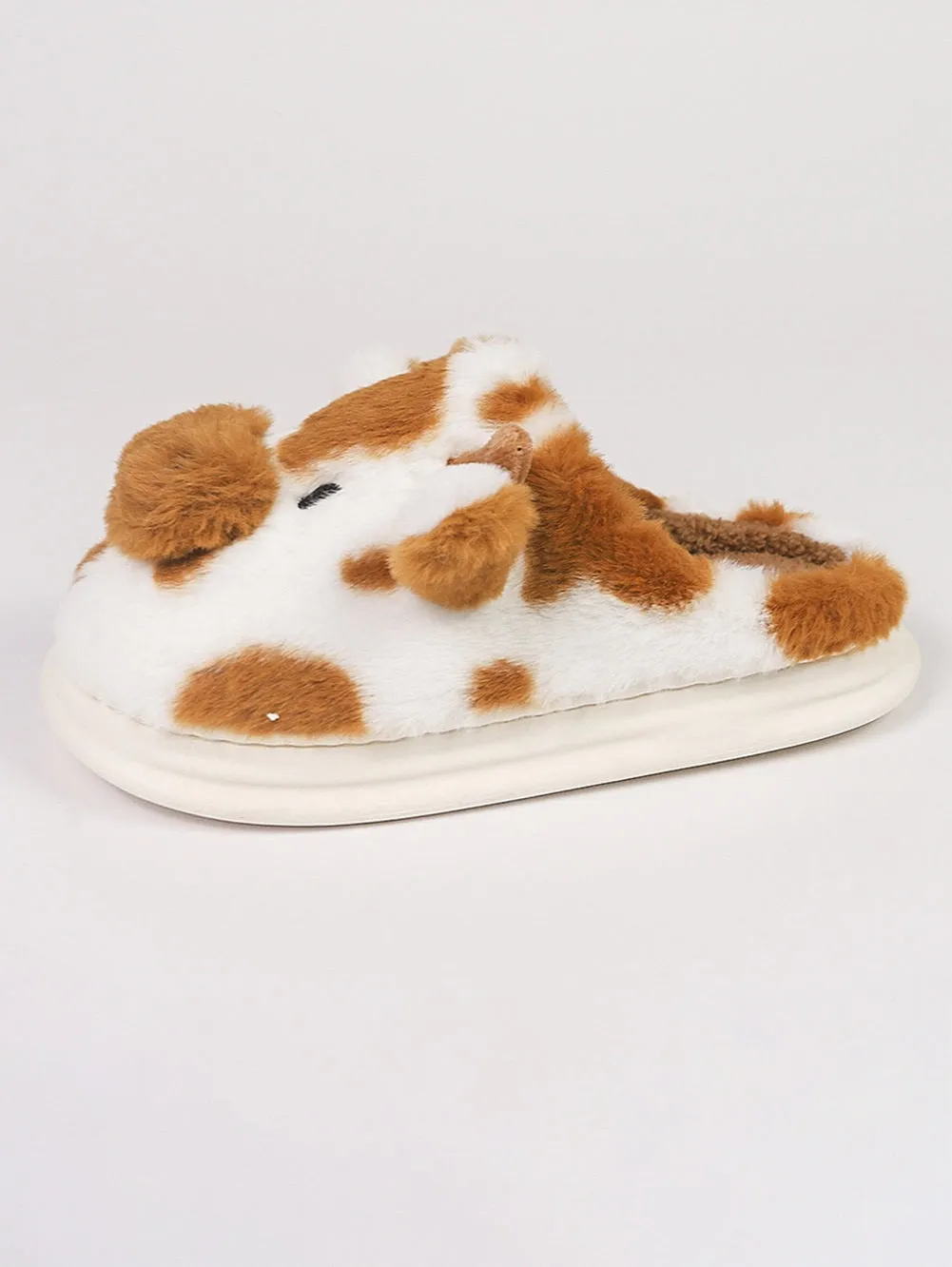 Coffee Plush Cartoon Cow Thermal Home Slippers