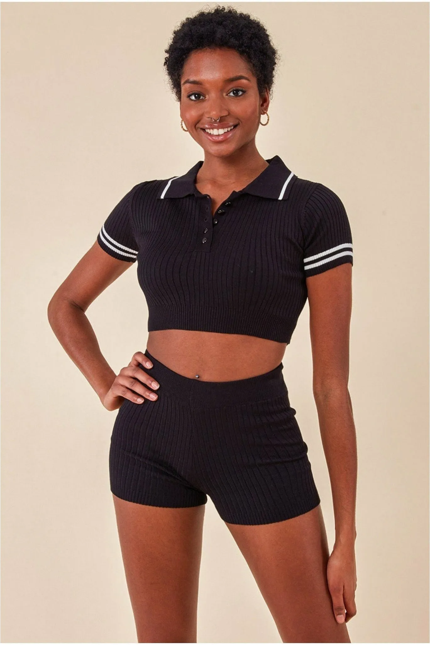 Cosmochic Crop Top & Short Loungewear Set - Black