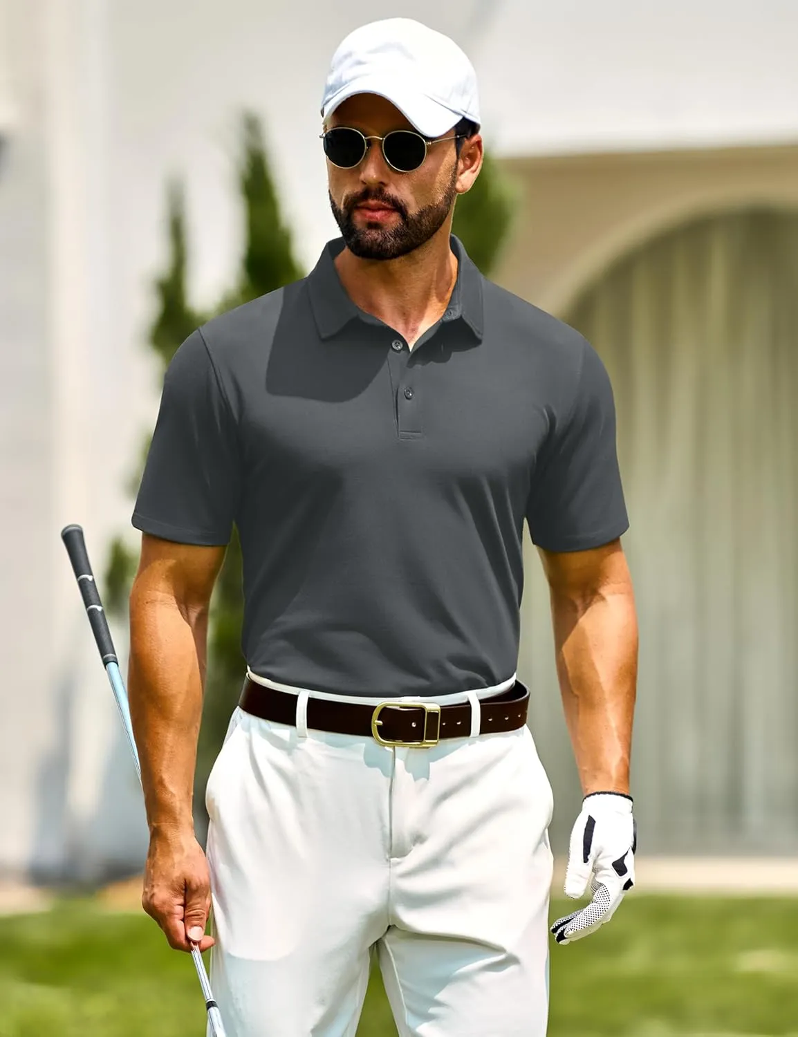 Cotrasen Men's Polo Shirts Short Sleeve Soft Cotton Pique T-Shirts 3 Buttons Classic Fit Casual Performance Golf Shirts