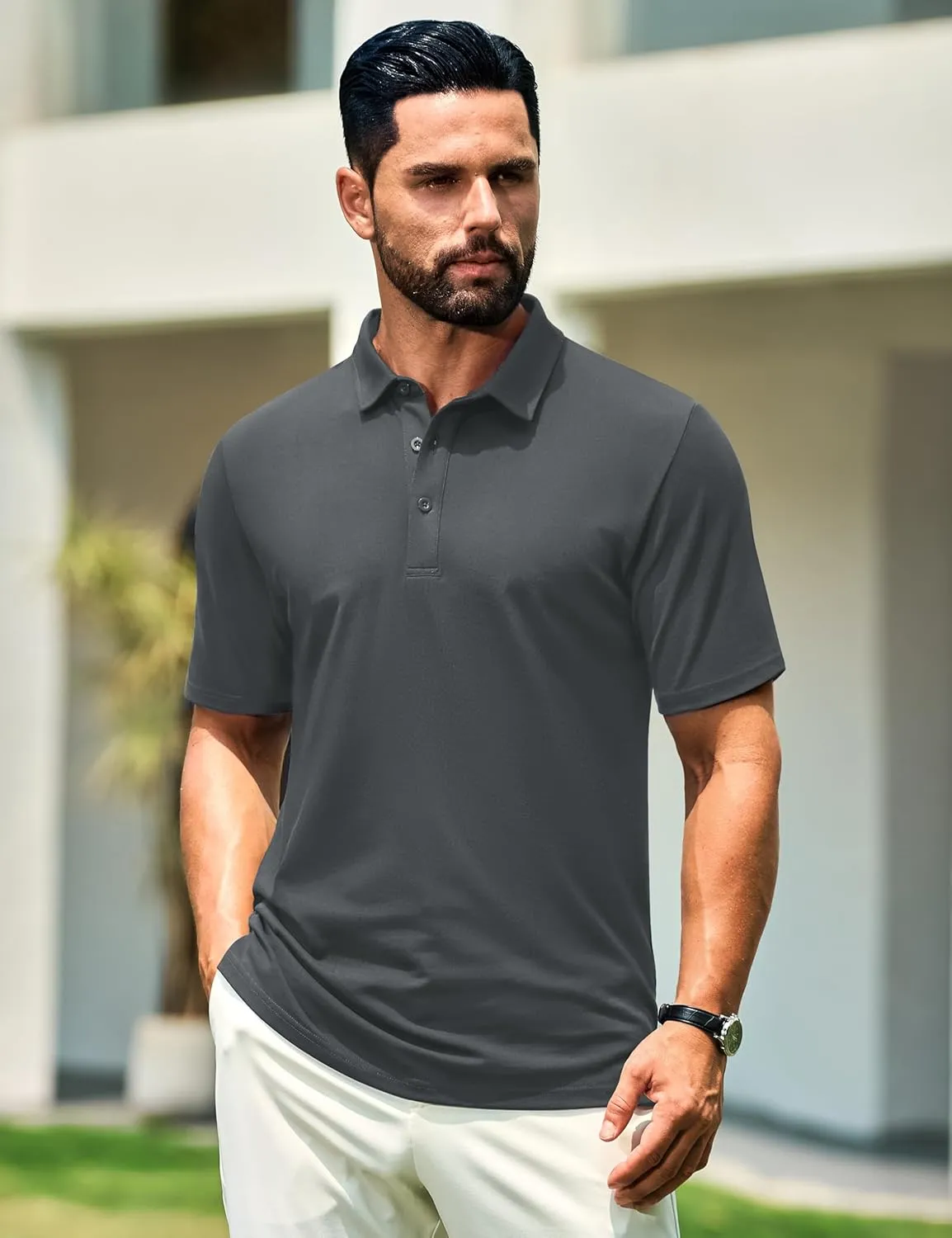 Cotrasen Men's Polo Shirts Short Sleeve Soft Cotton Pique T-Shirts 3 Buttons Classic Fit Casual Performance Golf Shirts