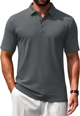 Cotrasen Men's Polo Shirts Short Sleeve Soft Cotton Pique T-Shirts 3 Buttons Classic Fit Casual Performance Golf Shirts