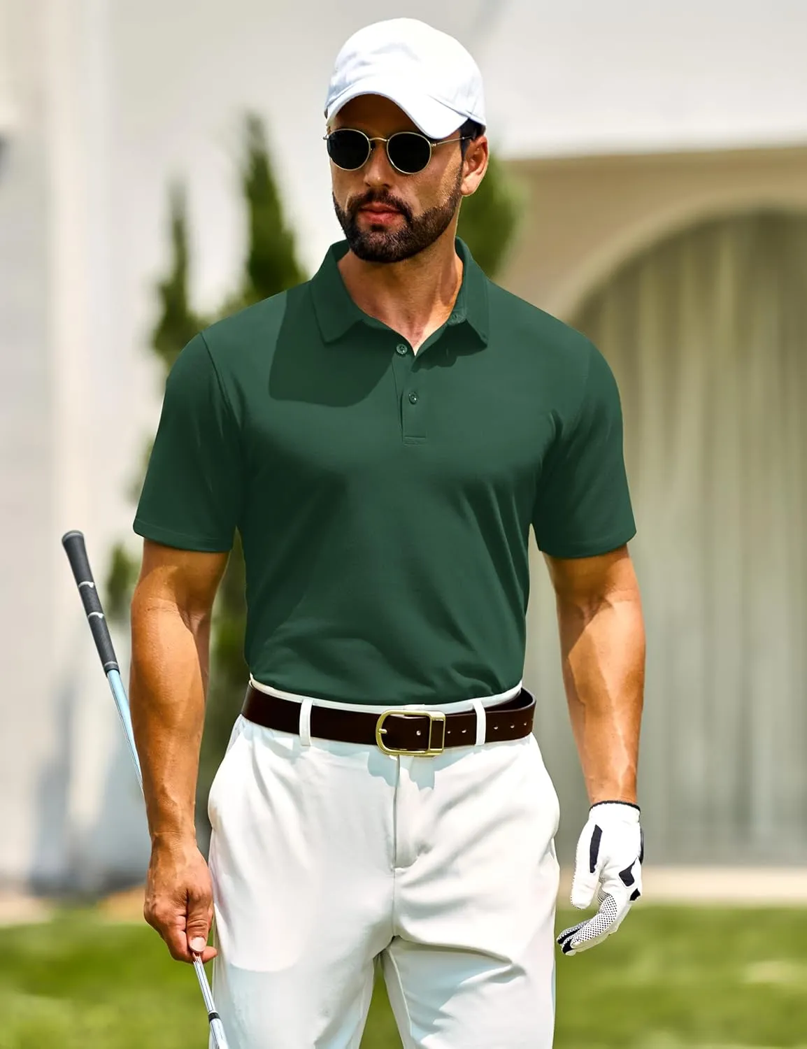 Cotrasen Men's Polo Shirts Short Sleeve Soft Cotton Pique T-Shirts 3 Buttons Classic Fit Casual Performance Golf Shirts