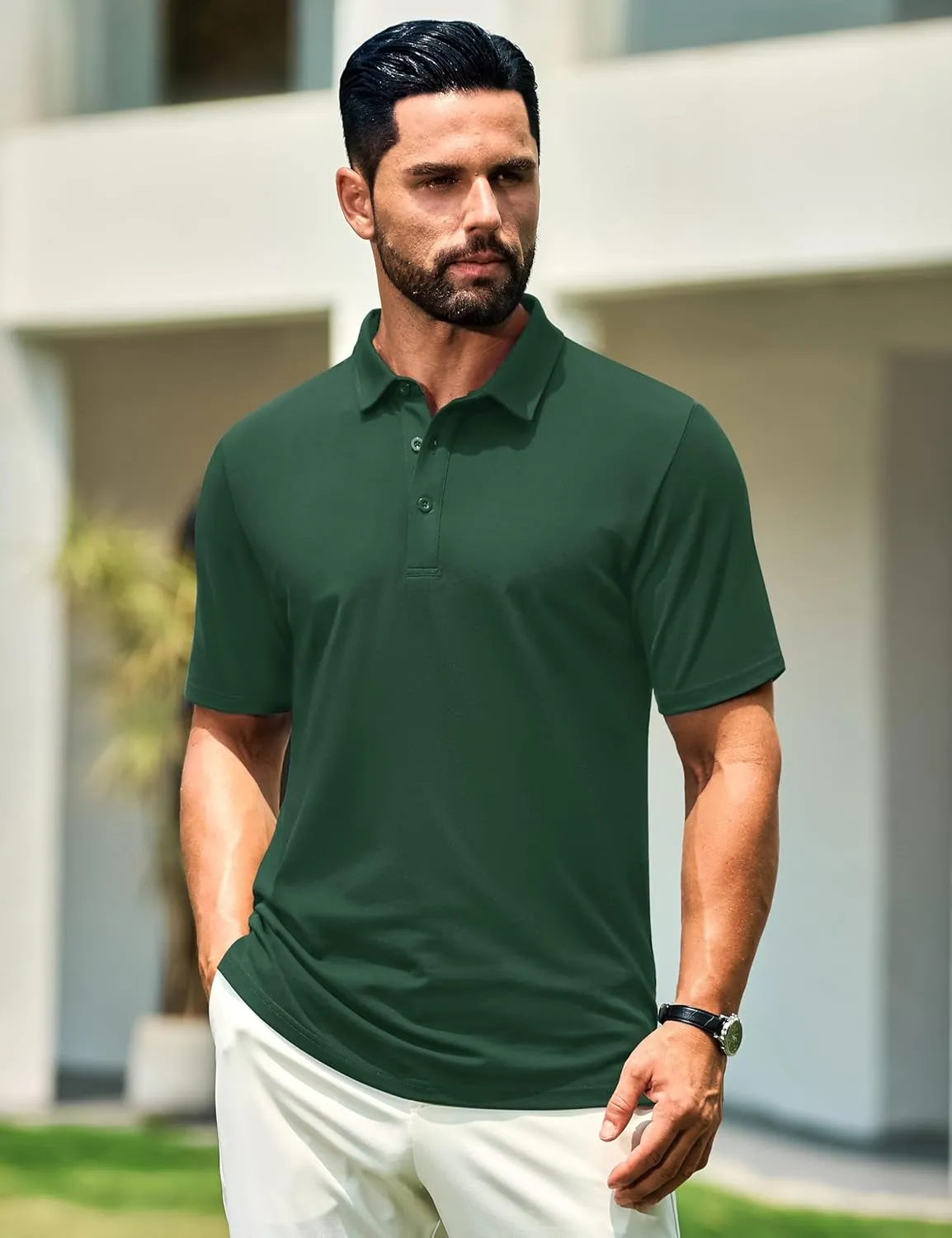 Cotrasen Men's Polo Shirts Short Sleeve Soft Cotton Pique T-Shirts 3 Buttons Classic Fit Casual Performance Golf Shirts