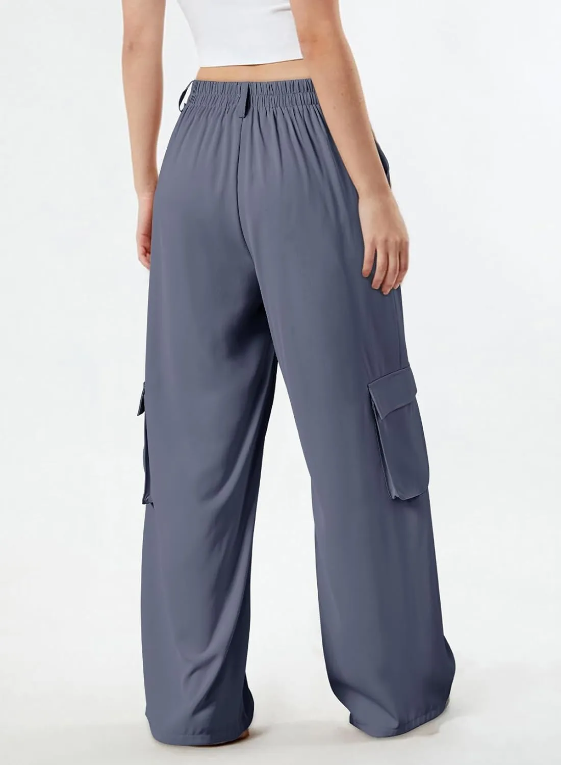 Dokotoo Women's Wide Leg Pants 2024 Flowy Casual Trendy Pants Straight Leg High Waist Stretch Palazzo Pants with 4 Pockets