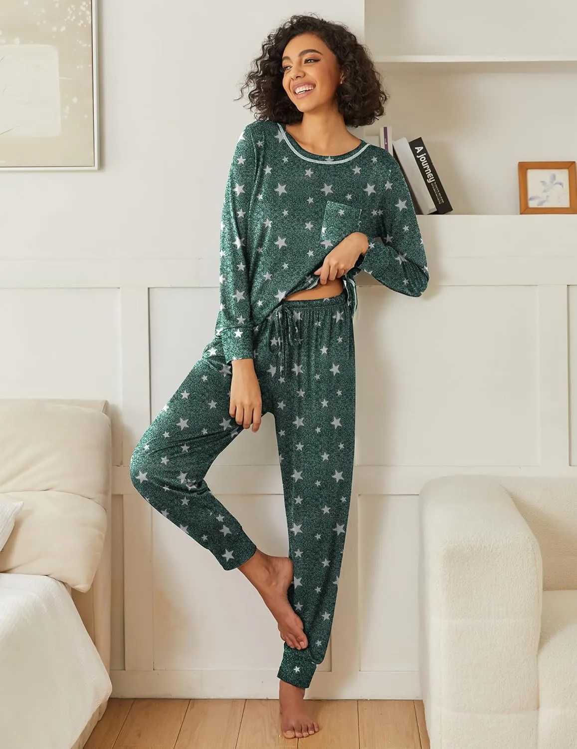 Ekouaer 2 Pack Womens Pajama Sets Long Sleeve Lounge Sets Soft Pj Sleepwear Loungewear