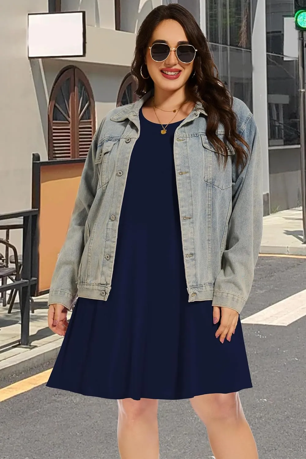 elescat Plus Size Summer Dresses for Women Casual Short Sleeve Pockets Loose Oversized T Shirt Sundress
