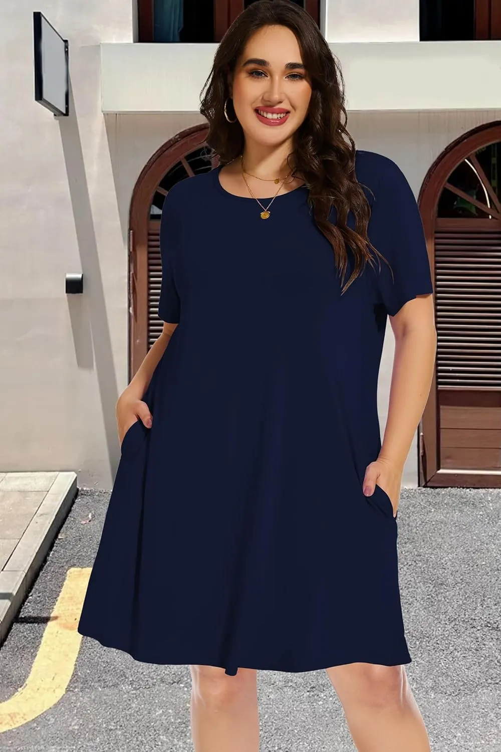 elescat Plus Size Summer Dresses for Women Casual Short Sleeve Pockets Loose Oversized T Shirt Sundress