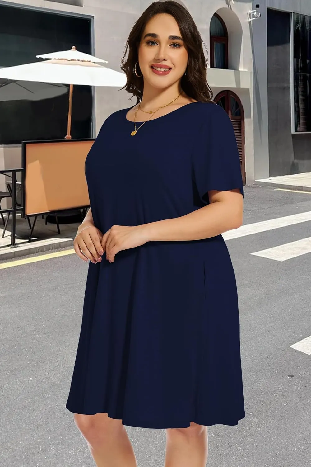 elescat Plus Size Summer Dresses for Women Casual Short Sleeve Pockets Loose Oversized T Shirt Sundress
