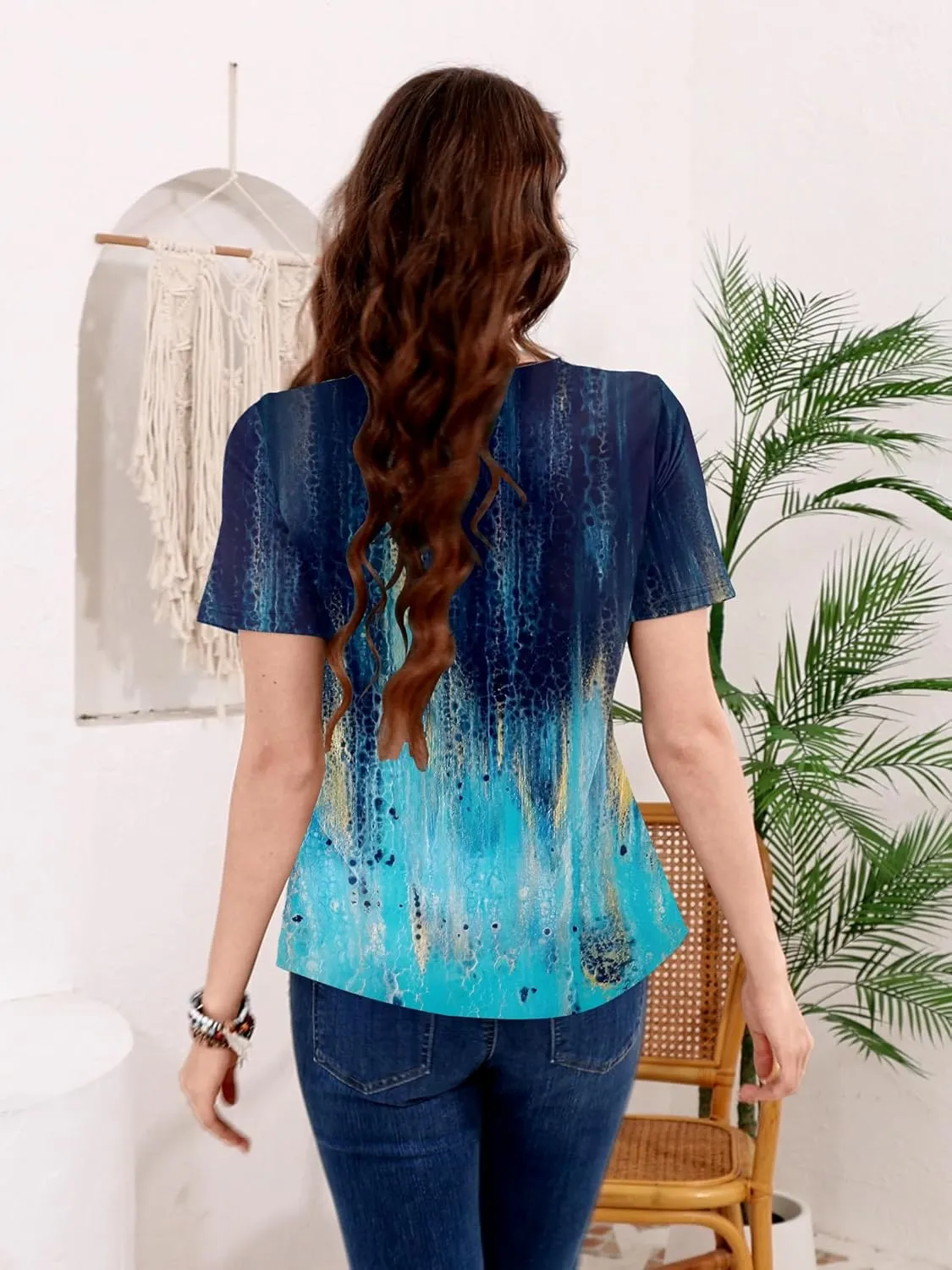 ETCYY Short Sleeve Tops for Women Trendy Summer Top 2025 Spring Shirts Square Neck Loose Tunic Dressy Casual Blouses