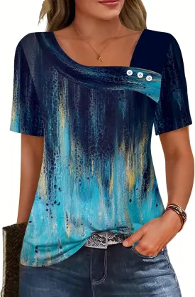 ETCYY Short Sleeve Tops for Women Trendy Summer Top 2025 Spring Shirts Square Neck Loose Tunic Dressy Casual Blouses