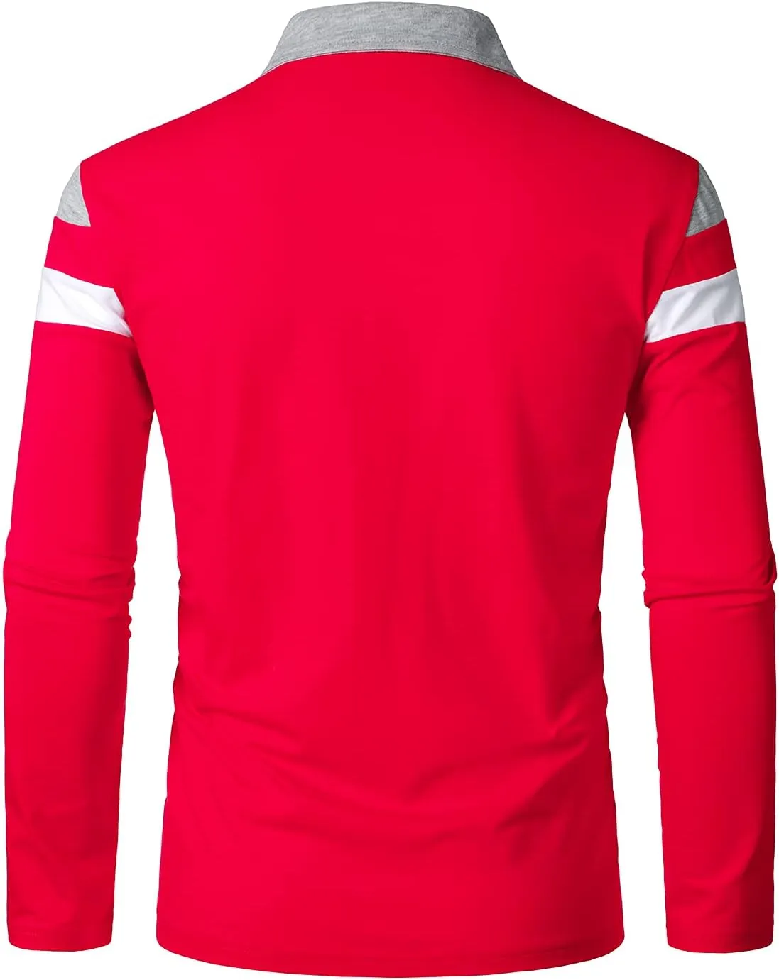 HOOD CREW Mens Long Sleeve Polo Shirt Casual Slim Fit Shirts Contrast Color Patchwork T Shirts Cotton Tops