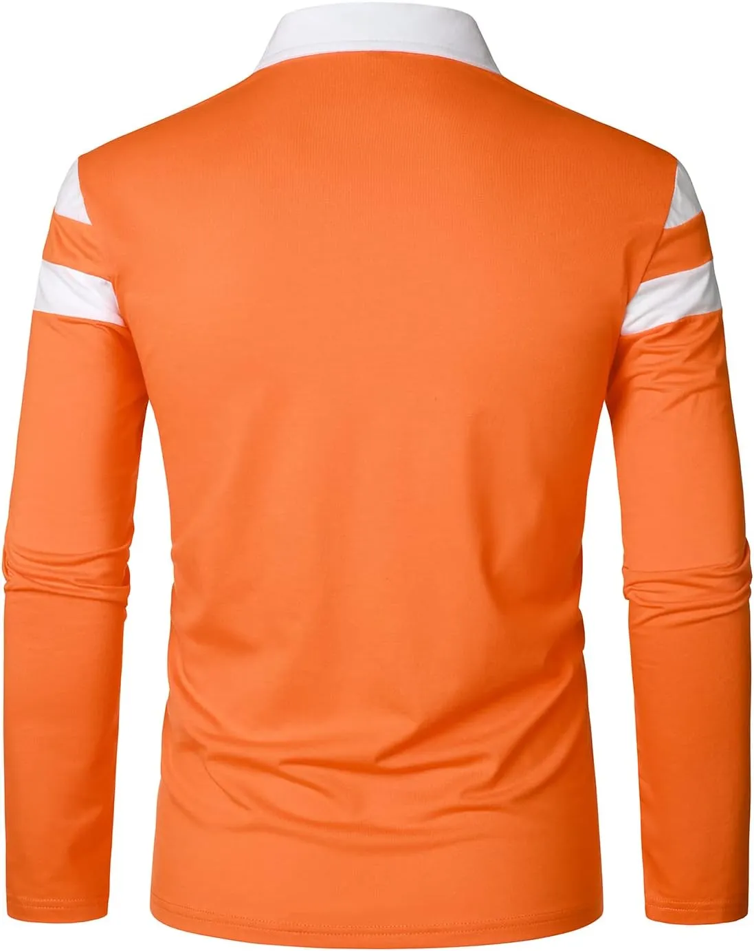 HOOD CREW Mens Long Sleeve Polo Shirt Casual Slim Fit Shirts Contrast Color Patchwork T Shirts Cotton Tops