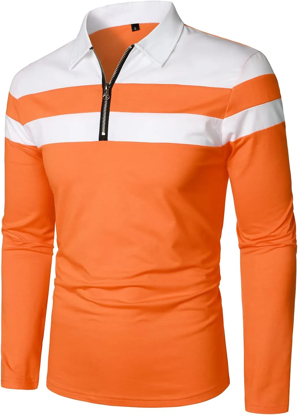 HOOD CREW Mens Long Sleeve Polo Shirt Casual Slim Fit Shirts Contrast Color Patchwork T Shirts Cotton Tops