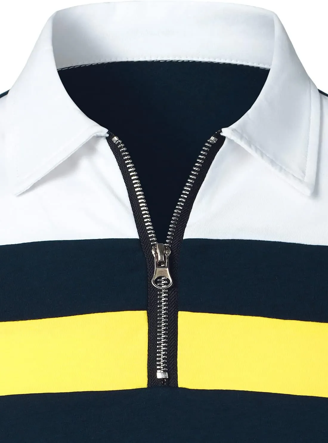 HOOD CREW Mens Long Sleeve Polo Shirt Casual Slim Fit Shirts Contrast Color Patchwork T Shirts Cotton Tops
