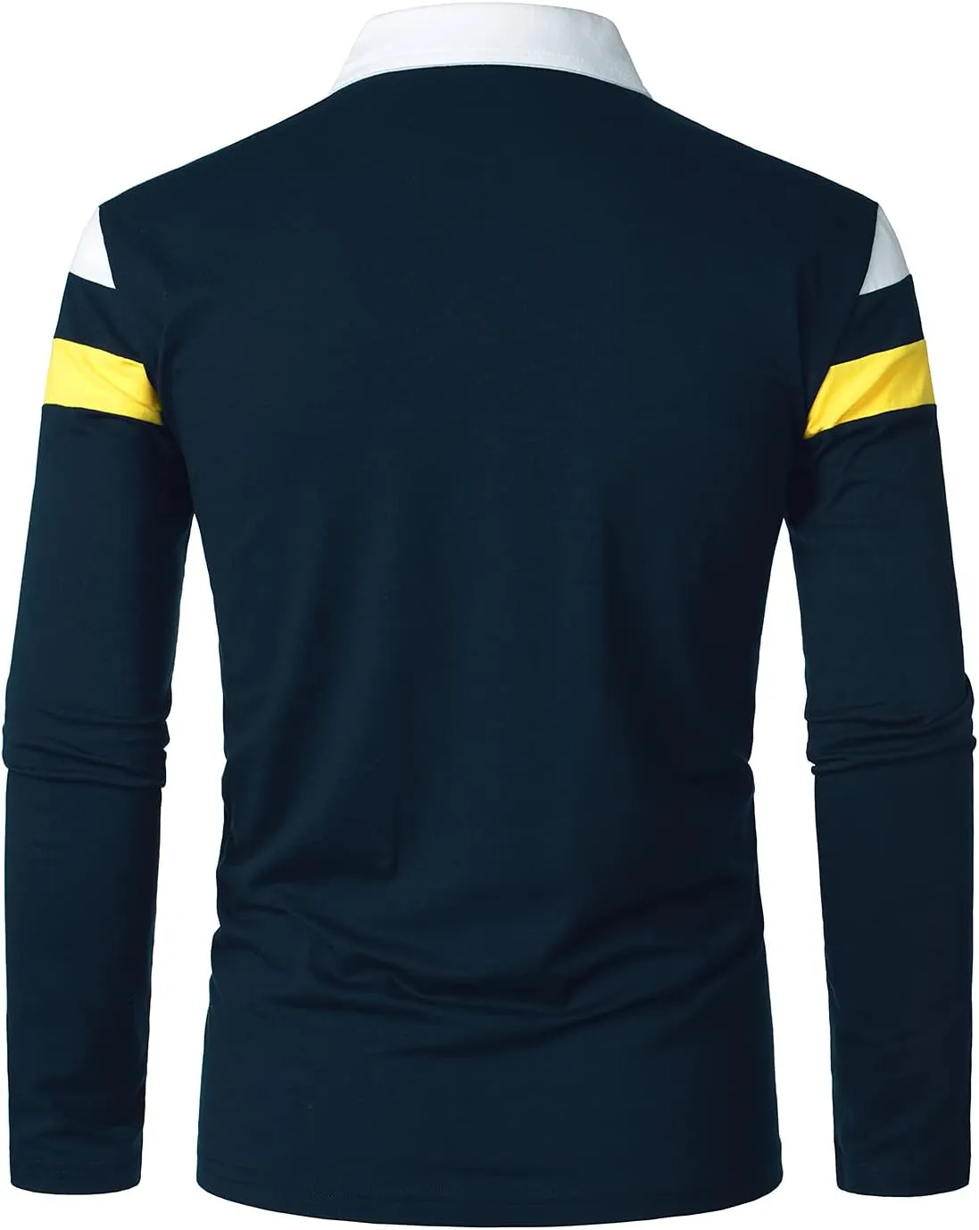 HOOD CREW Mens Long Sleeve Polo Shirt Casual Slim Fit Shirts Contrast Color Patchwork T Shirts Cotton Tops