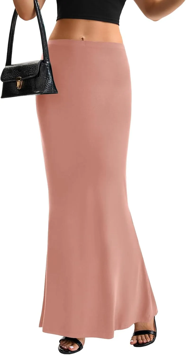 KIFOVEN Women's High Waist Elastic Flare Sexy Bodycon Basic Slim Maxi Skirt
