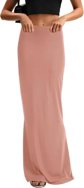 KIFOVEN Women's High Waist Elastic Flare Sexy Bodycon Basic Slim Maxi Skirt