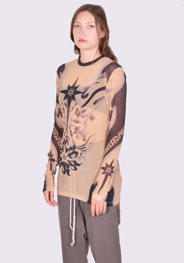 KUSIKOHC KUS4LT01KR-C5001.064 TATTOO GRAPHIC MESH TOP (New Season SS24)