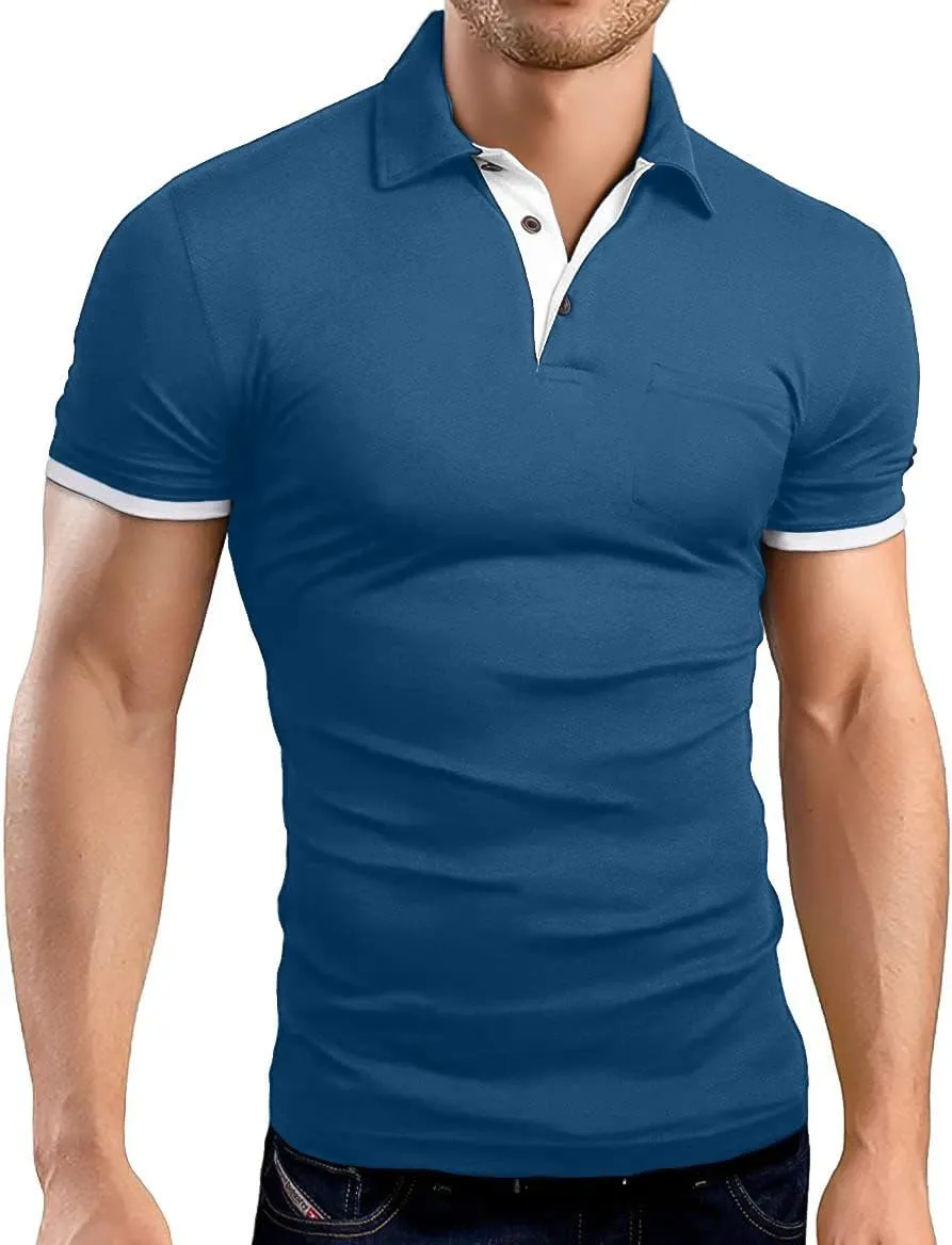 KUYIGO Men's Short&Long Sleeve Polo Shirts Casual Slim Fit Solid Soft Button Cotton Pocket Collared Shirt