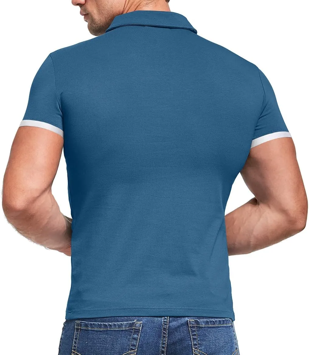 KUYIGO Men's Short&Long Sleeve Polo Shirts Casual Slim Fit Solid Soft Button Cotton Pocket Collared Shirt