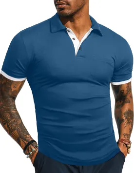 KUYIGO Men's Short&Long Sleeve Polo Shirts Casual Slim Fit Solid Soft Button Cotton Pocket Collared Shirt