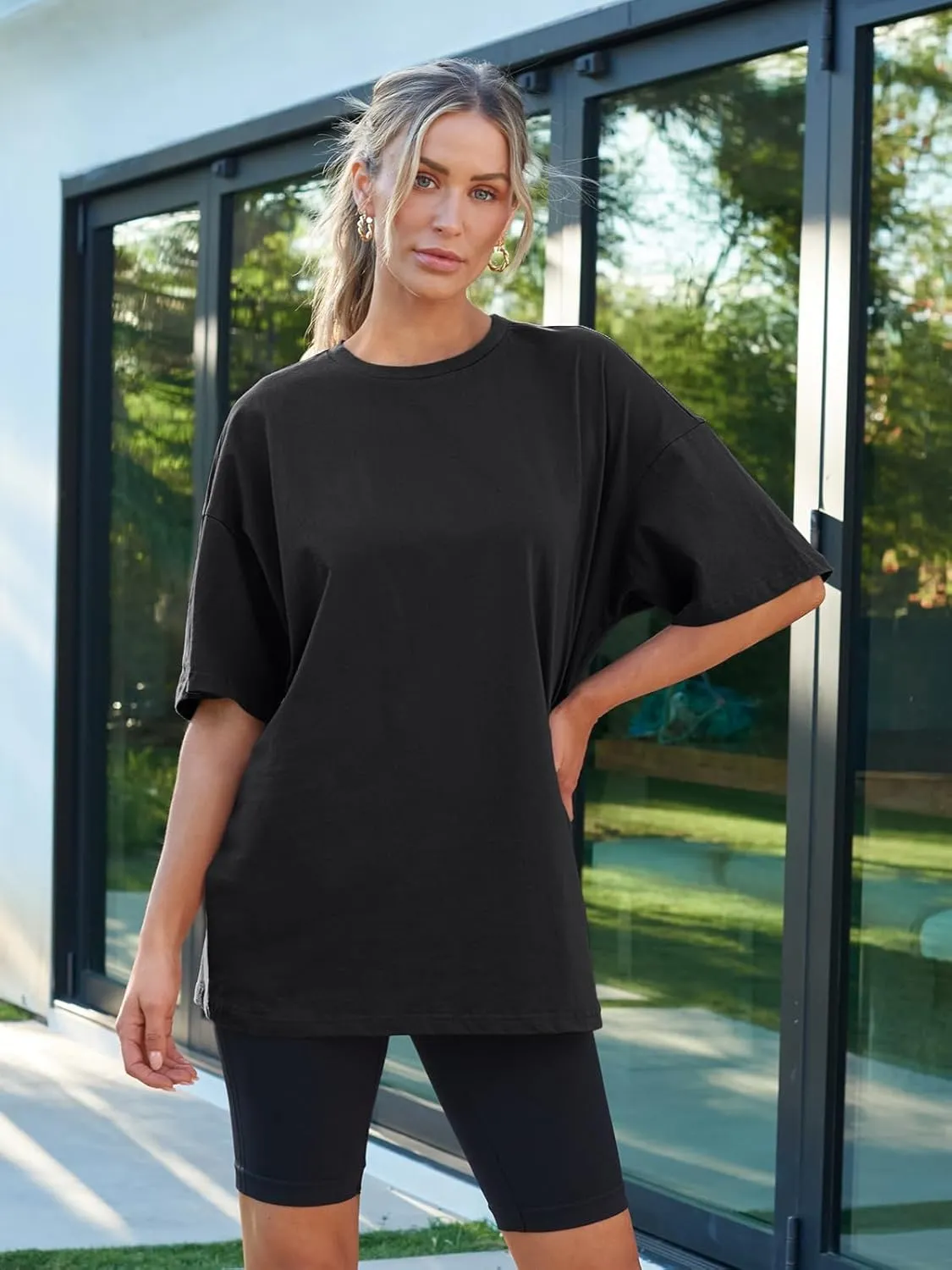 LILLUSORY Womens Oversized T Shirts Workout Plus Size Short Sleeves Tops Casual Loose Basic Tees Summer Outfits 2025