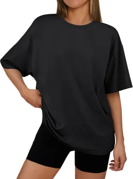 LILLUSORY Womens Oversized T Shirts Workout Plus Size Short Sleeves Tops Casual Loose Basic Tees Summer Outfits 2025