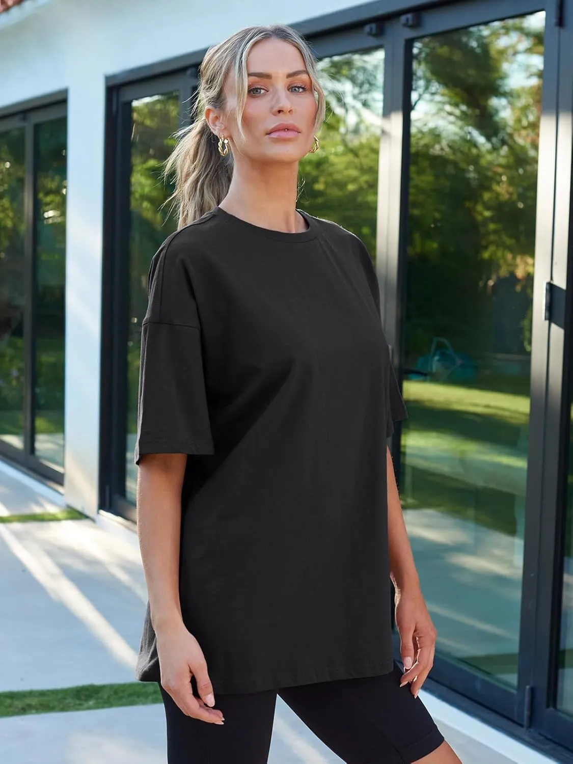 LILLUSORY Womens Oversized T Shirts Workout Plus Size Short Sleeves Tops Casual Loose Basic Tees Summer Outfits 2025