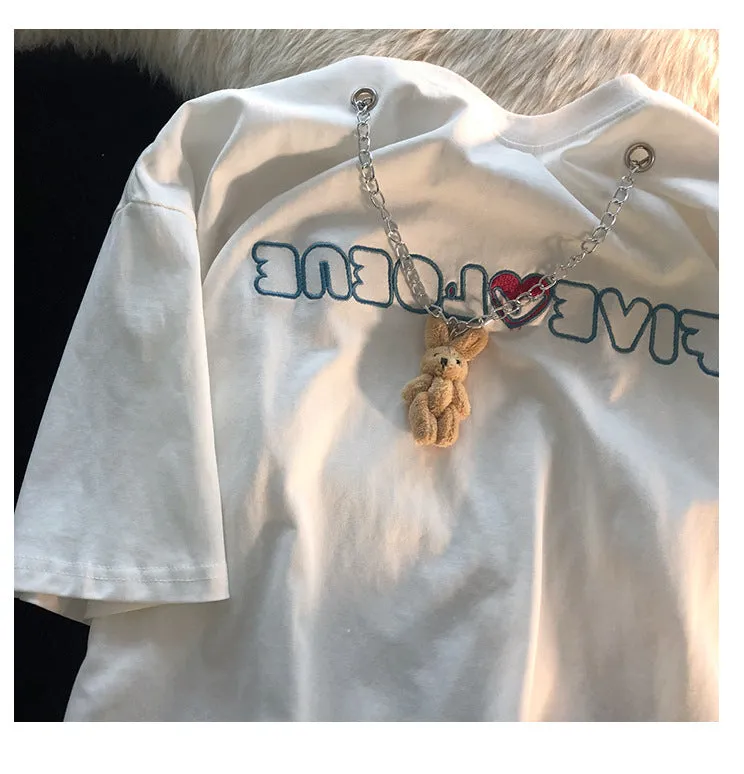 Loose casual short-sleeved necklace pendant bunny couple models