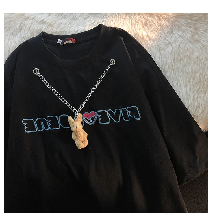 Loose casual short-sleeved necklace pendant bunny couple models