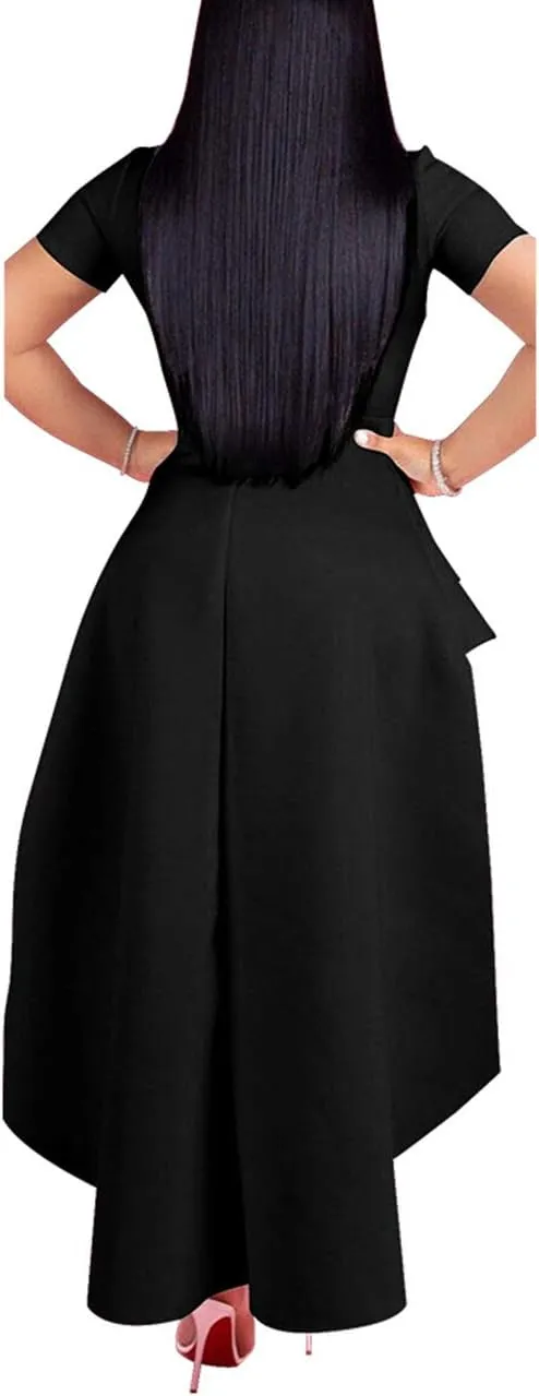 Lrady Womens Casual Shirt Dress High Low Irregular Ruffle Hem Blouse Asymmetrical Peplum Long Tunic Tops