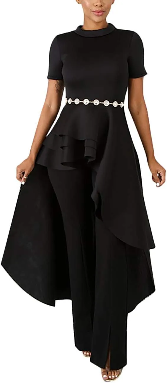 Lrady Womens Casual Shirt Dress High Low Irregular Ruffle Hem Blouse Asymmetrical Peplum Long Tunic Tops