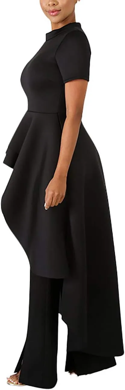 Lrady Womens Casual Shirt Dress High Low Irregular Ruffle Hem Blouse Asymmetrical Peplum Long Tunic Tops
