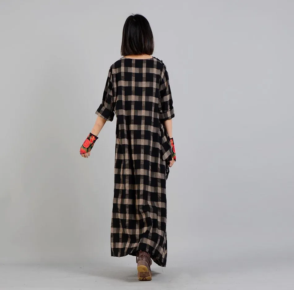 Oversized V-Neck Plaid Grunge Dress