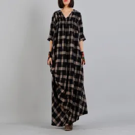 Oversized V-Neck Plaid Grunge Dress