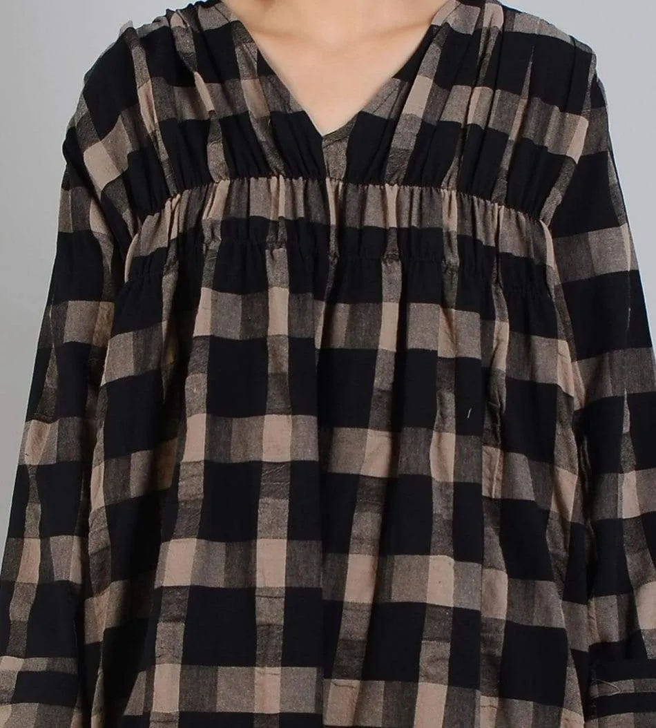 Oversized V-Neck Plaid Grunge Dress