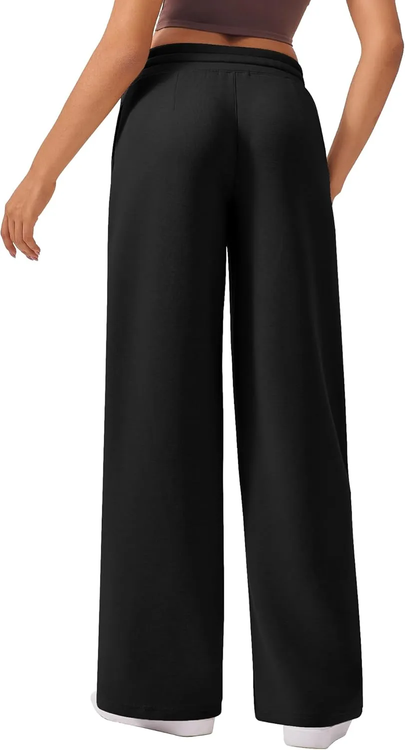 PINSPARK Wide Leg Sweatpants Women High Waisted Baggy Sweat Pants Elastic Elevated Seams Loose Active Pants with Pockets