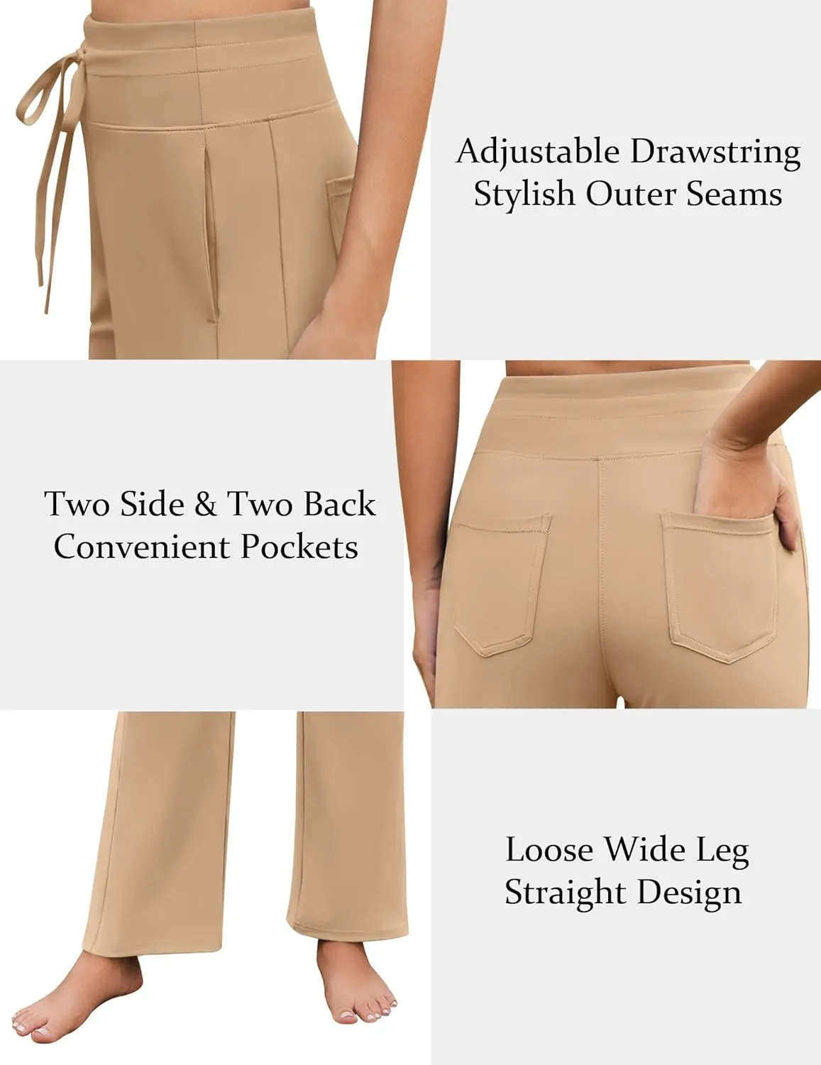 PINSPARK Wide Leg Yoga Pants Women High Waisted Workout Pants UPF 50  Drawstring Sweatpants with 4 Pockets