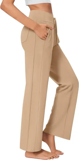 PINSPARK Wide Leg Yoga Pants Women High Waisted Workout Pants UPF 50  Drawstring Sweatpants with 4 Pockets
