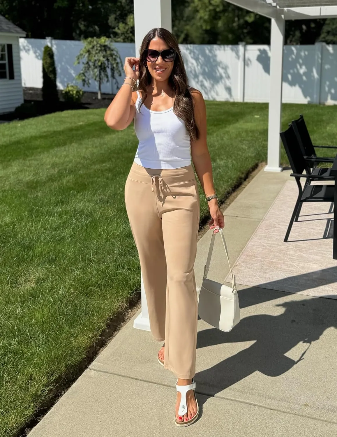 PINSPARK Wide Leg Yoga Pants Women High Waisted Workout Pants UPF 50  Drawstring Sweatpants with 4 Pockets