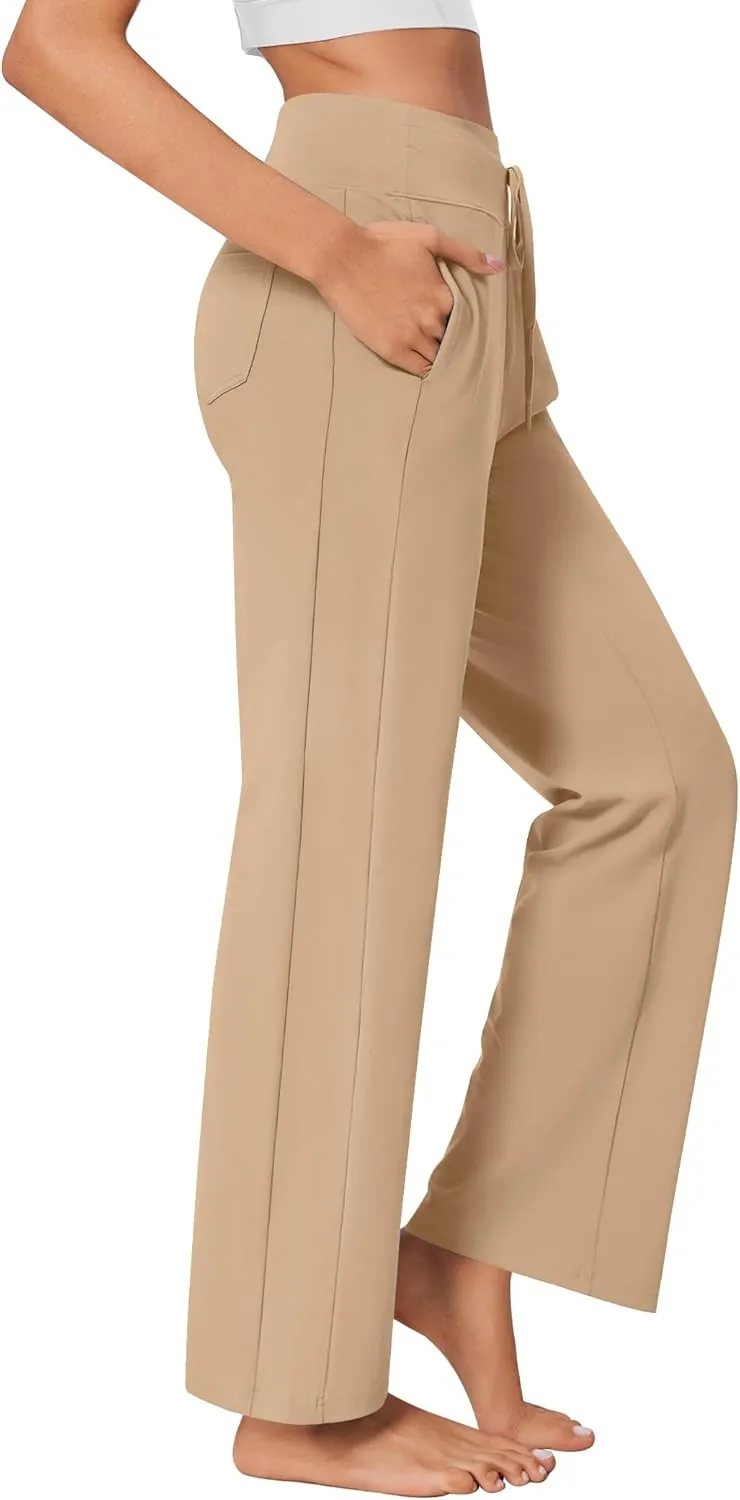 PINSPARK Wide Leg Yoga Pants Women High Waisted Workout Pants UPF 50  Drawstring Sweatpants with 4 Pockets