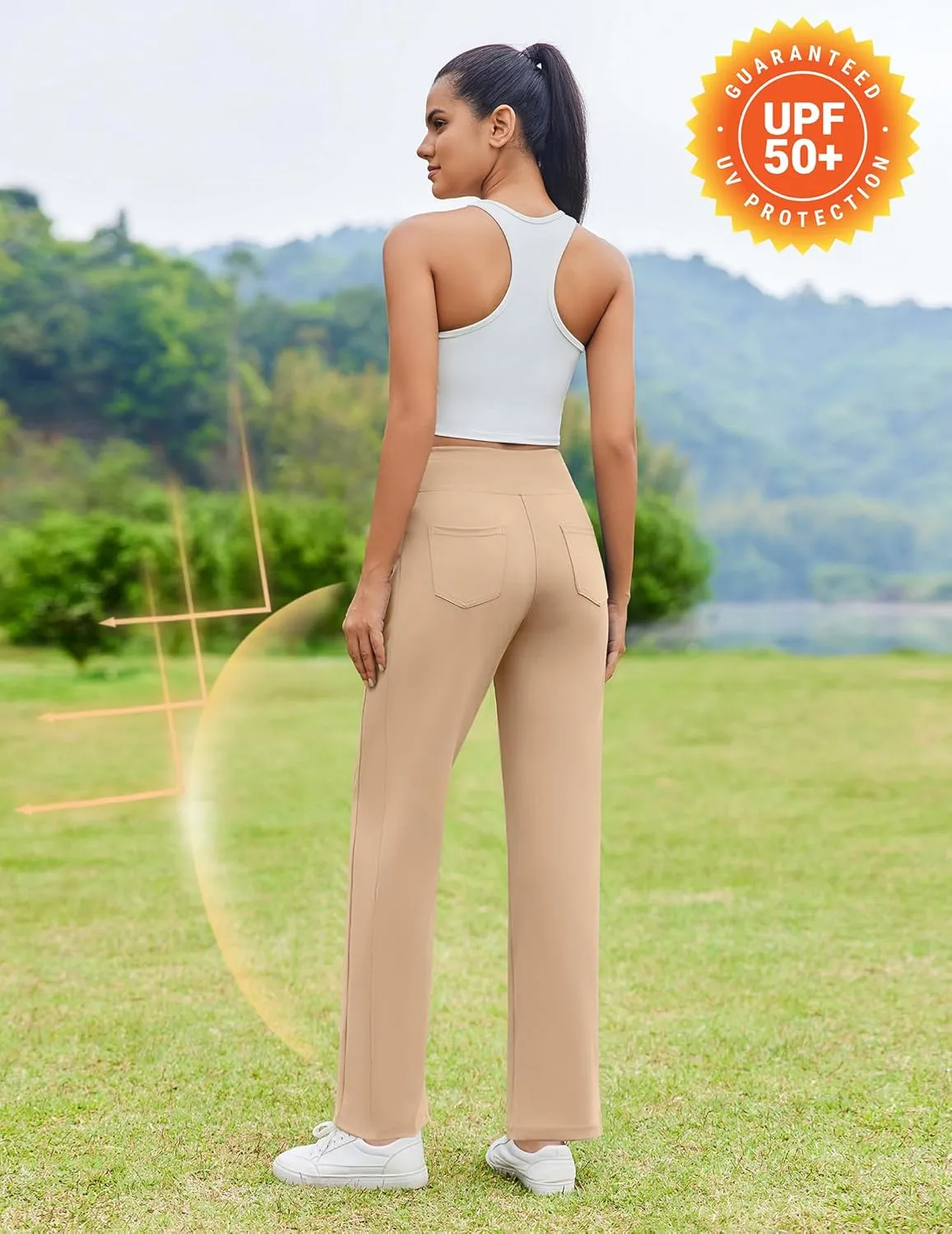 PINSPARK Wide Leg Yoga Pants Women High Waisted Workout Pants UPF 50  Drawstring Sweatpants with 4 Pockets
